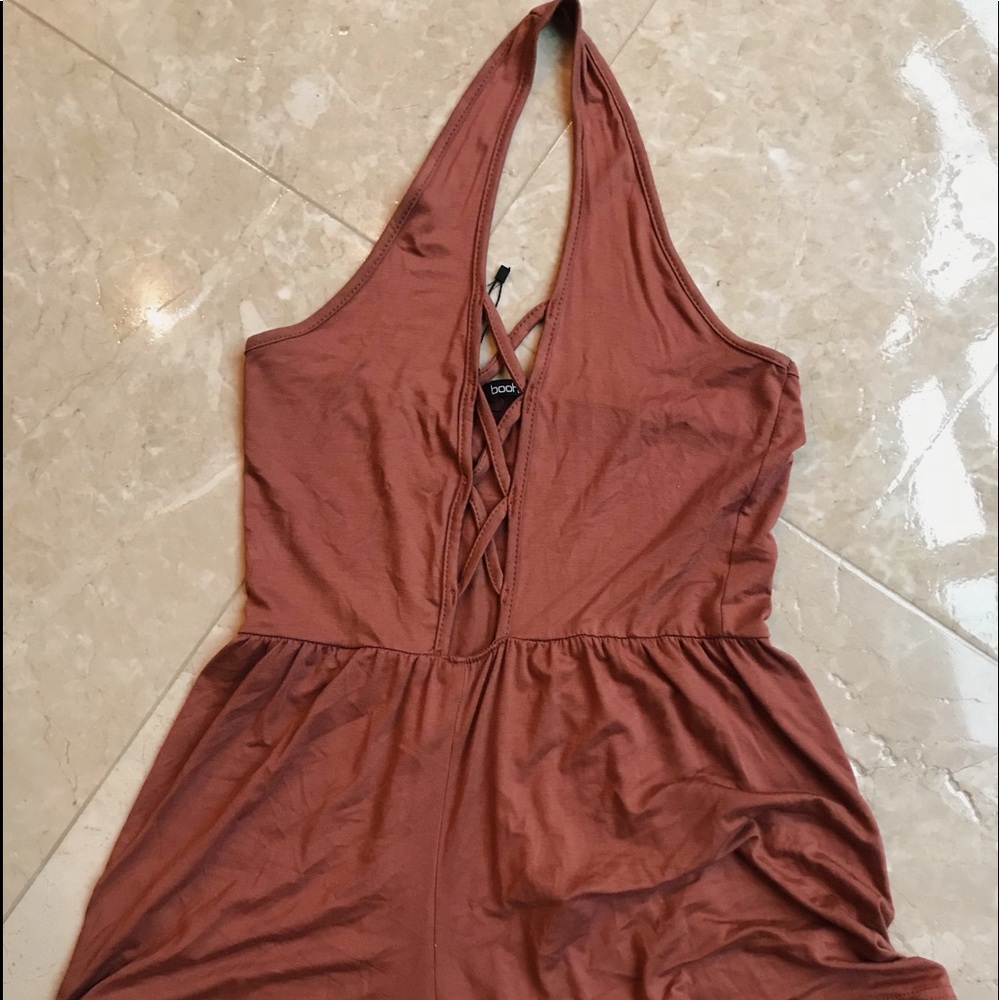 BOOHOO - short orange lace up halter romper - sz 4